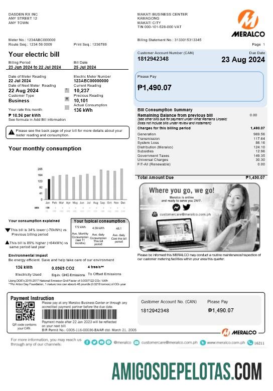 imprimível Modelo Word e PDF de projeto de lei de serviços públicos Meralco das Filipinas